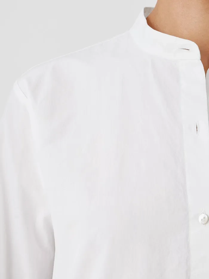 Washed Organic Cotton Poplin Band Collar Shirt White Women Eileen Fisher Tops and Tees