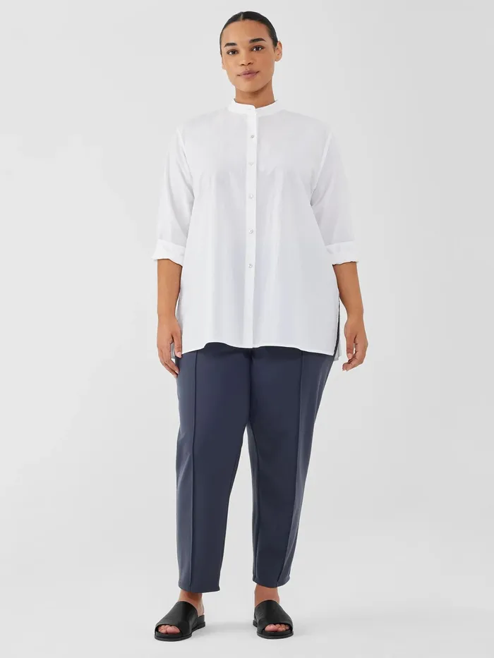 Washed Organic Cotton Poplin Band Collar Shirt White Women Eileen Fisher Tops and Tees