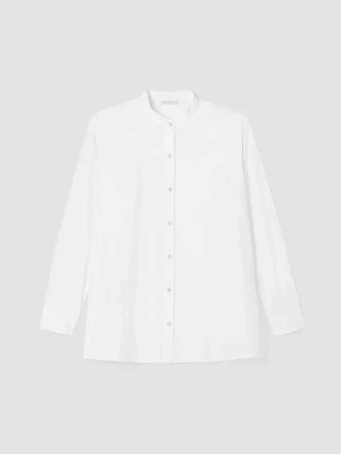 Washed Organic Cotton Poplin Band Collar Shirt White Women Eileen Fisher Tops and Tees