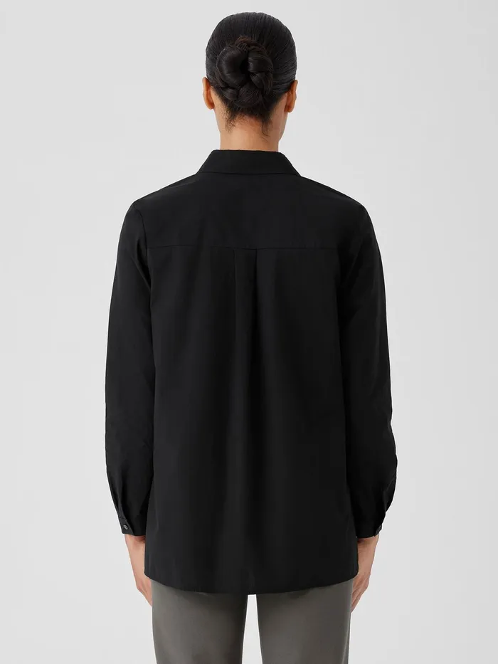 Washed Organic Cotton Poplin Classic Collar Long Shirt Black Women Eileen Fisher Tops and Tees