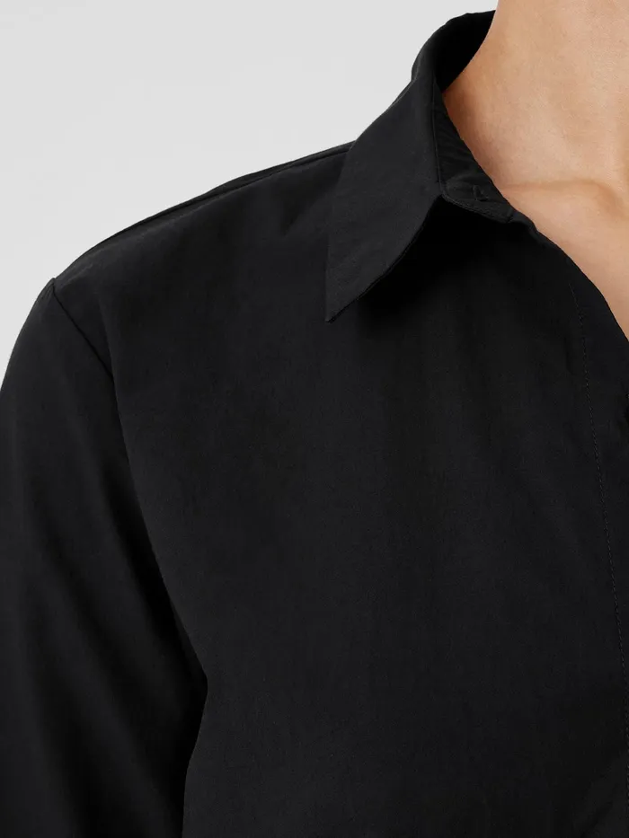 Washed Organic Cotton Poplin Classic Collar Long Shirt Black Women Eileen Fisher Tops and Tees
