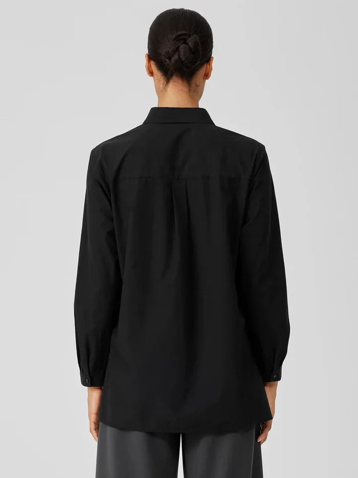 Washed Organic Cotton Poplin Shirt Black Women Eileen Fisher Tops and Tees