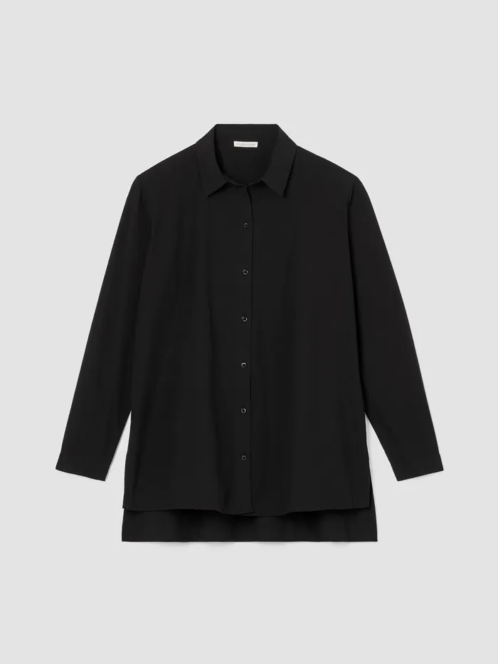 Washed Organic Cotton Poplin Shirt Black Women Eileen Fisher Tops and Tees