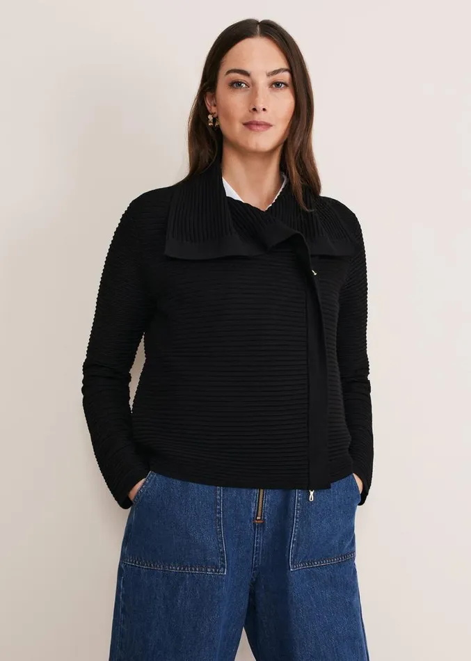 Wendy Ribbed Knit Jacket Black Women Phase Eight Jackets