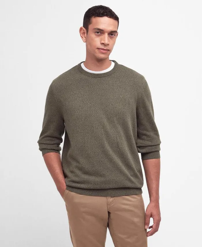 Whitfield Crew Neck Jumper Olive Men Barbour Jumpers