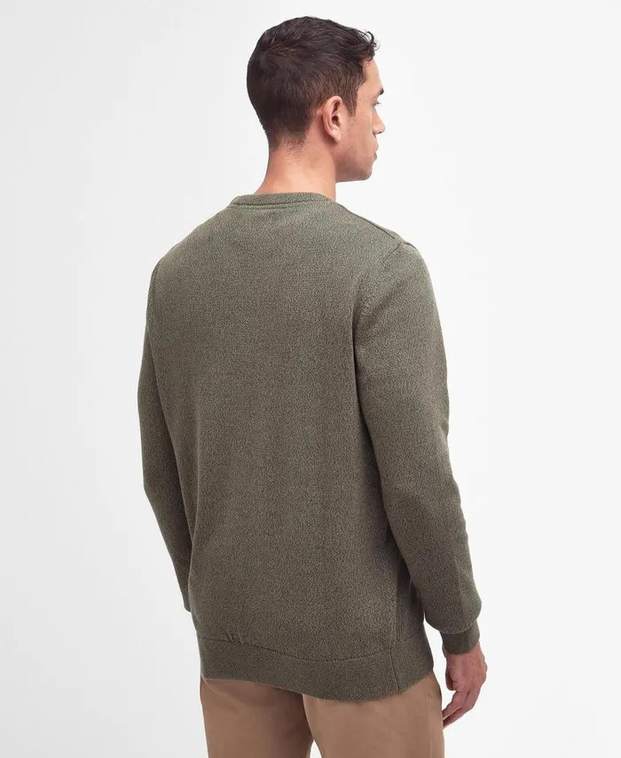 Whitfield Crew Neck Jumper Olive Men Barbour Jumpers