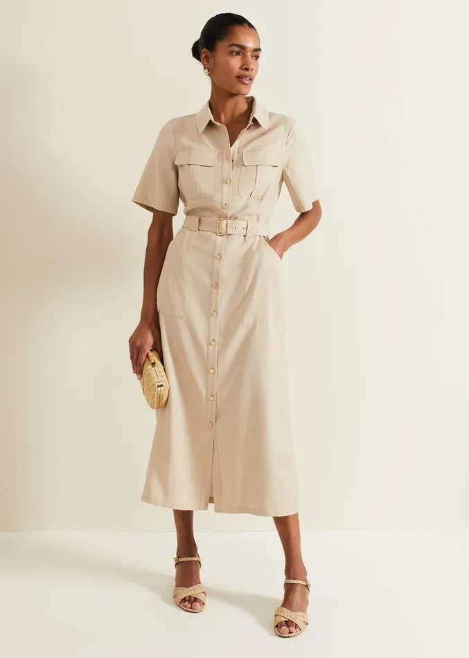 Willow Utility Midi Dress Stone Women Phase Eight Dresses