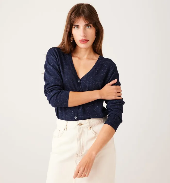 Women 2Way Glitzy Cardigan 8211 Navy Blue Promod Jumpers And Cardigans
