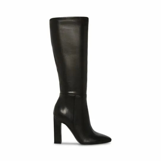 Women ARCHERS BLACK LEATHER WIDE CALF Black Leather Steve Madden Boots and Booties