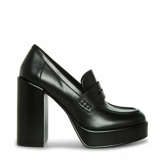 Women ASHE BLACK LEATHER Black Leather Steve Madden Platforms