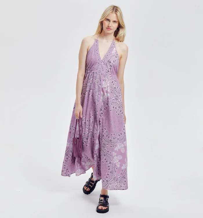 Women Bandana Halter Dress 8211 Lilas Prints Promod Dresses Women Bandana Halter Dress 8211 Lilas Prints Promod Dresses