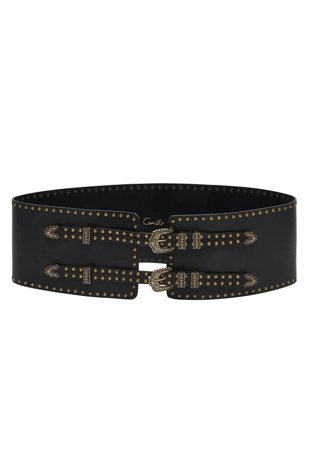 Women Belts Camilla Wide Double Buckle Belt Solid Black