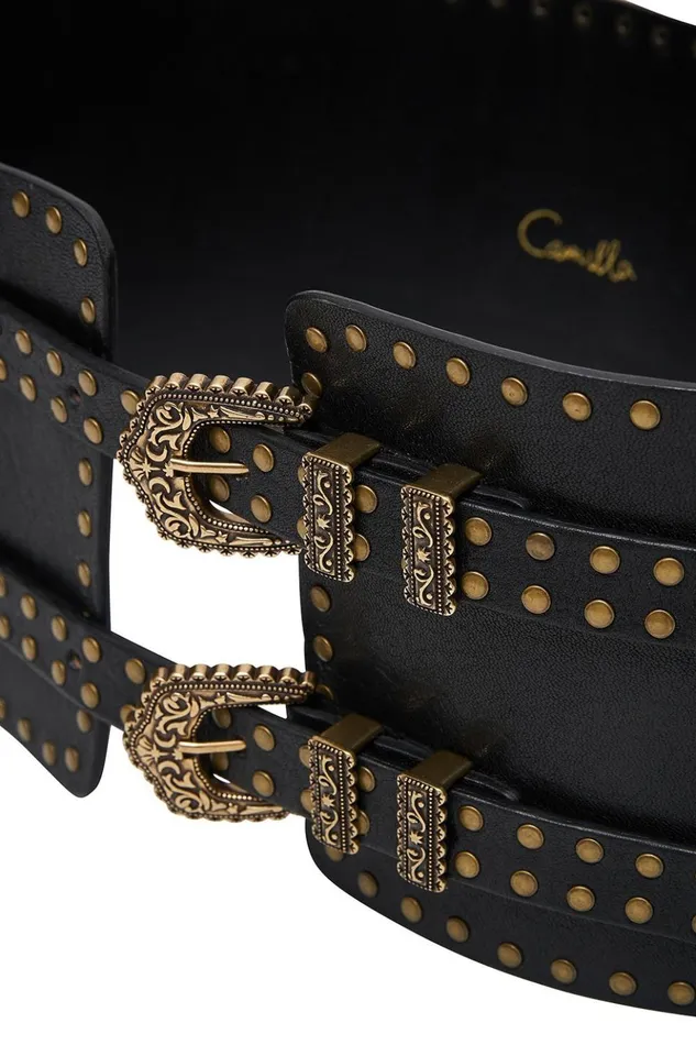 Women Belts Camilla Wide Double Buckle Belt Solid Black