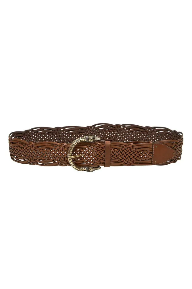 Women Belts Camilla Woven Leather Belt Tan