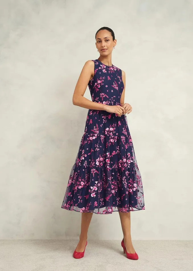 Women Bethany Embroidered Dress Navy Pink Hobbs Dresses and Jumpsuits