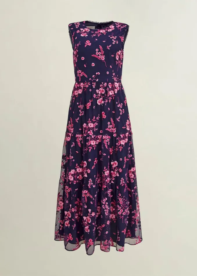 Women Bethany Embroidered Dress Navy Pink Hobbs Dresses and Jumpsuits