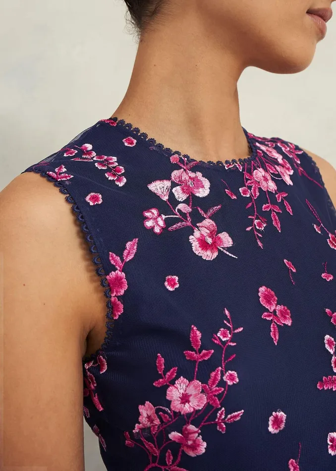 Women Bethany Embroidered Dress Navy Pink Hobbs Dresses and Jumpsuits