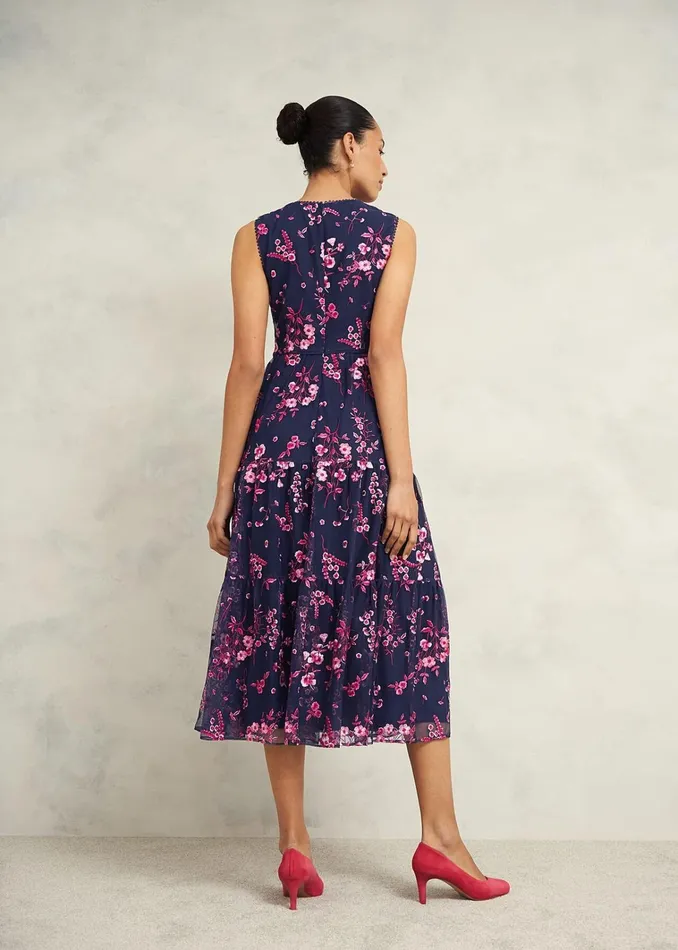 Women Bethany Embroidered Dress Navy Pink Hobbs Dresses and Jumpsuits