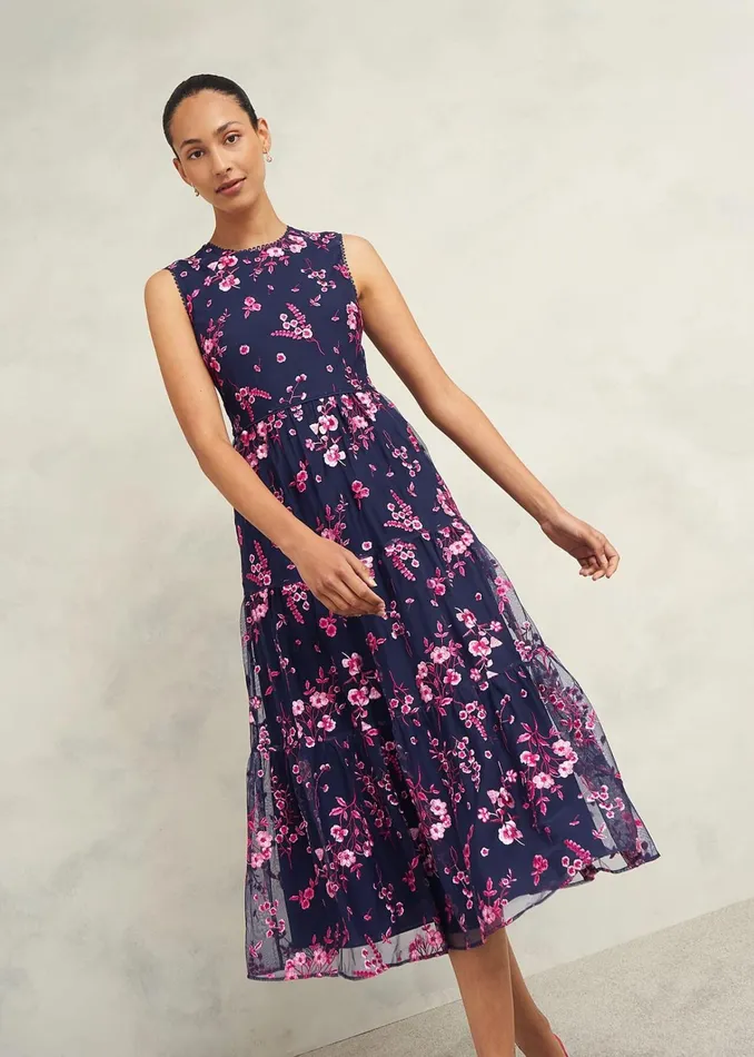 Women Bethany Embroidered Dress Navy Pink Hobbs Dresses and Jumpsuits