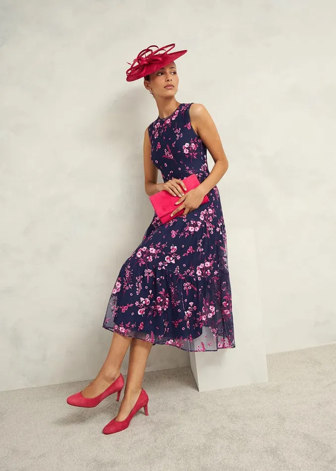 Women Bethany Embroidered Dress Navy Pink Hobbs Dresses and Jumpsuits