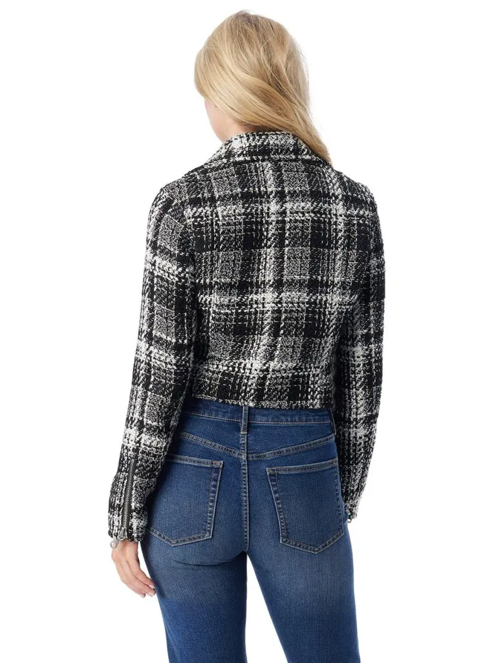 Women Biker Jacket In Black and White Tweed Jessica Simpson Jackets Blazers and Kimonos