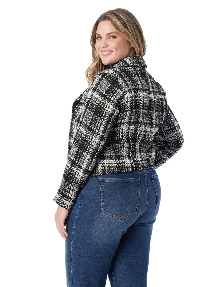 Women Biker Jacket In Black and White Tweed Jessica Simpson Jackets Blazers and Kimonos