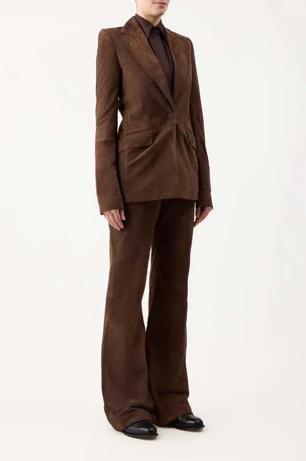 Women Blazers and Vests Gabriela Hearst Leiva Blazer In Chocolate Suede
