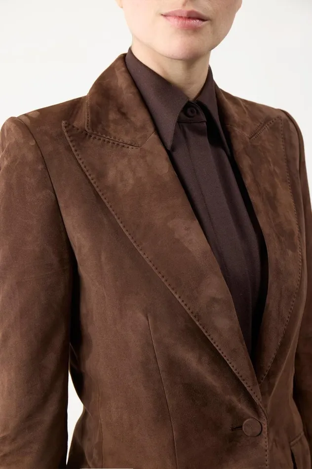 Women Blazers and Vests Gabriela Hearst Leiva Blazer In Chocolate Suede