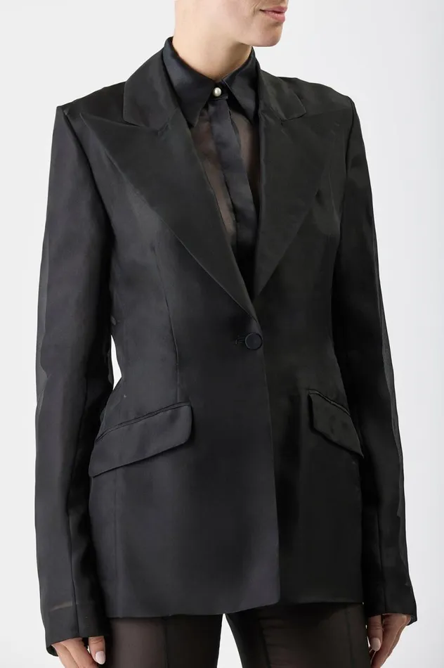 Women Blazers and Vests Gabriela Hearst Leiva Sheer Blazer In Black Silk Organza
