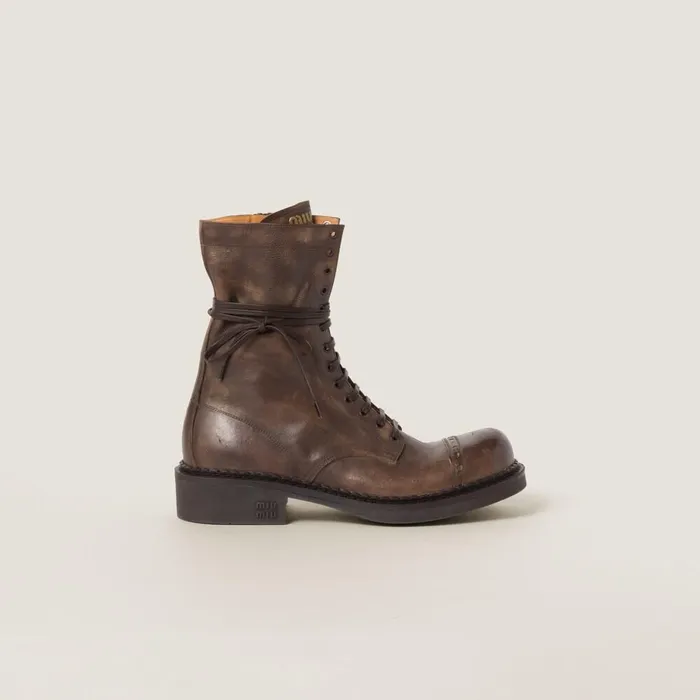 Women Boots And Ankle Boots Miu Miu Leather Laced Booties Cocoa Brown Women Boots And Ankle Boots Miu Miu Leather Laced Booties Cocoa Brown