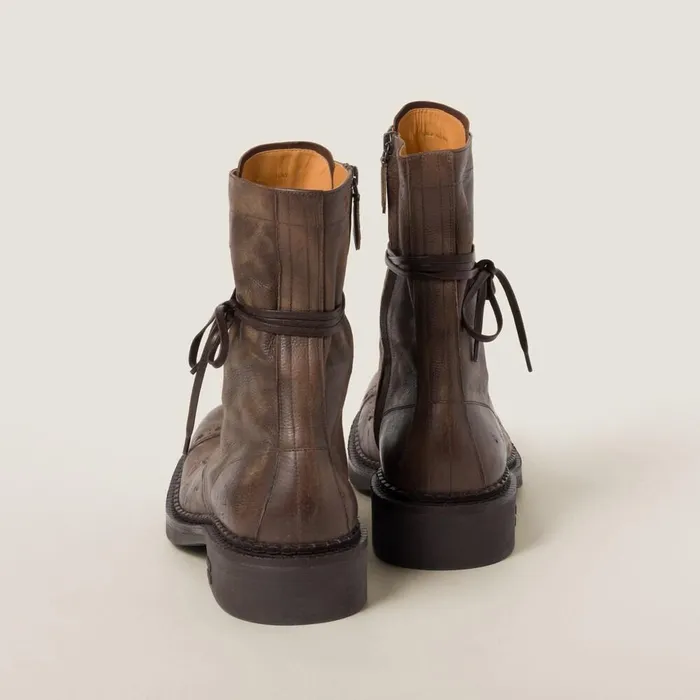 Women Boots And Ankle Boots Miu Miu Leather Laced Booties Cocoa Brown Women Boots And Ankle Boots Miu Miu Leather Laced Booties Cocoa Brown