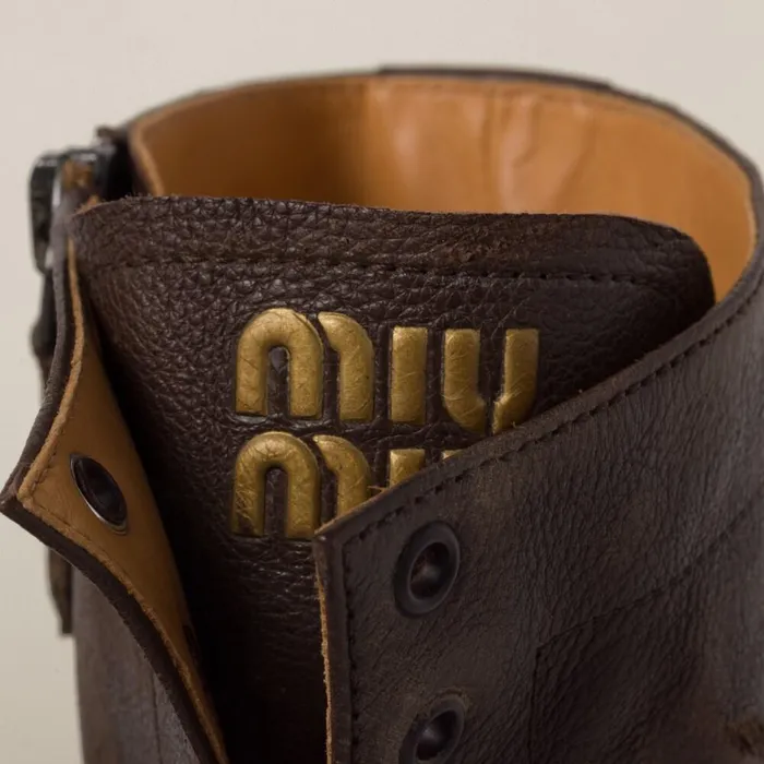 Women Boots And Ankle Boots Miu Miu Leather Laced Booties Cocoa Brown Women Boots And Ankle Boots Miu Miu Leather Laced Booties Cocoa Brown