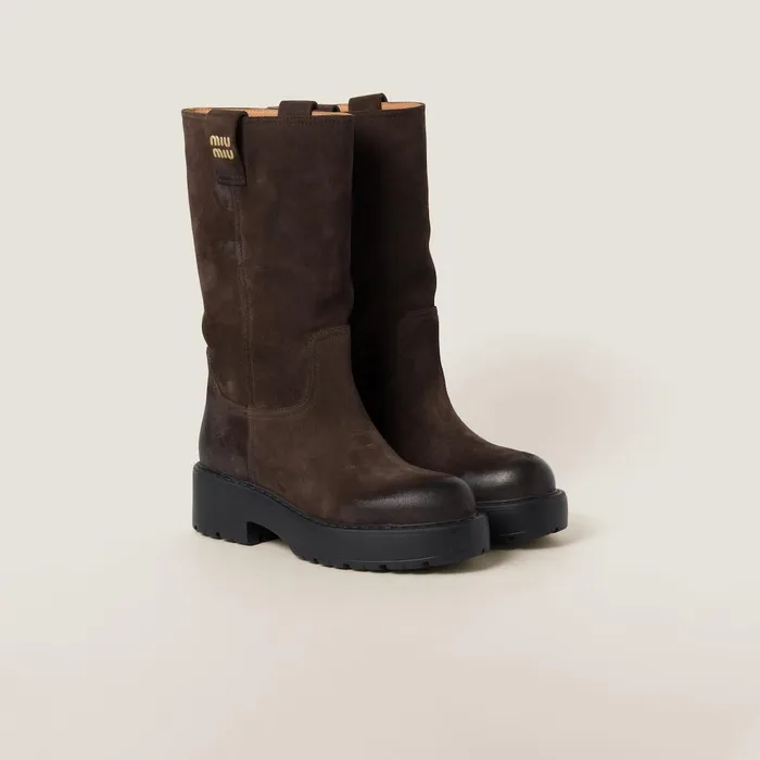 Women Boots And Ankle Boots Miu Miu Suede Boots Dark Brown