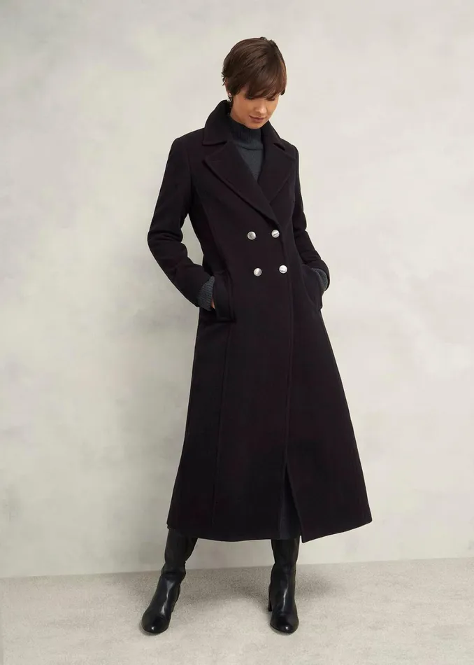 Women Brittany Wool Blend Maxi Coat Black Hobbs Coats and Jackets