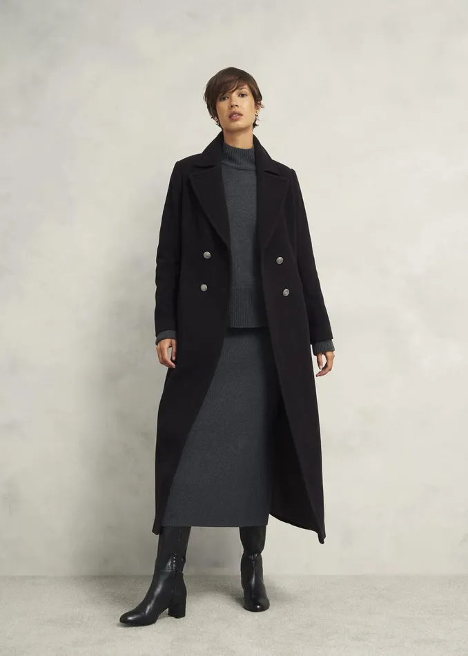 Women Brittany Wool Blend Maxi Coat Black Hobbs Coats and Jackets
