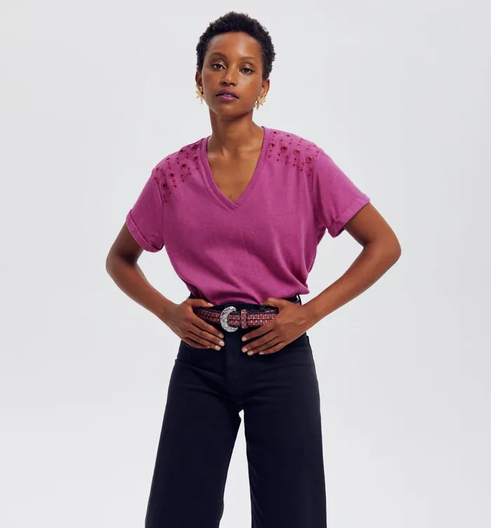 Women Broderie Anglaise Top 8211 Violet Promod Tops