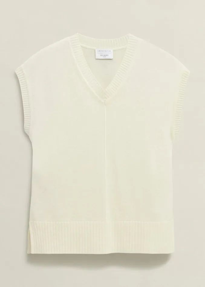 Women Brooksfirth Wool Cashmere Knitted Vest Warm Ivory Hobbs Jumpers and Cardigans