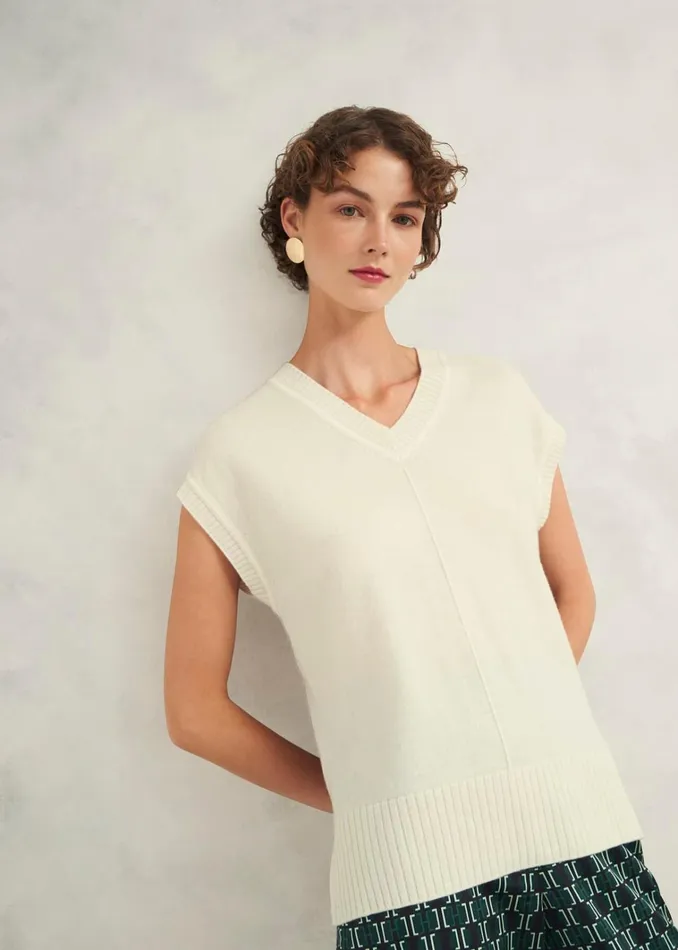 Women Brooksfirth Wool Cashmere Knitted Vest Warm Ivory Hobbs Jumpers and Cardigans