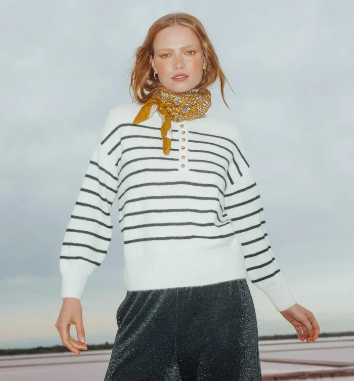 Women Button Front Jumper 8211 Black Stripes Promod Jumpers And Cardigans