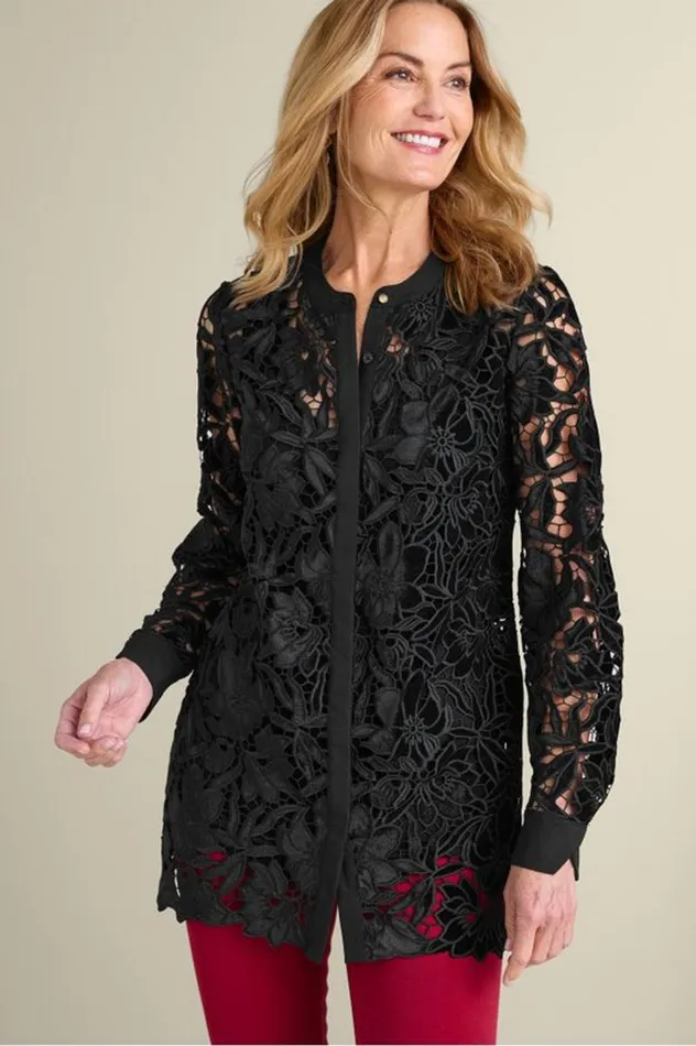 Women Candace Velvet Lace Tunic Black Soft Surroundings Tops