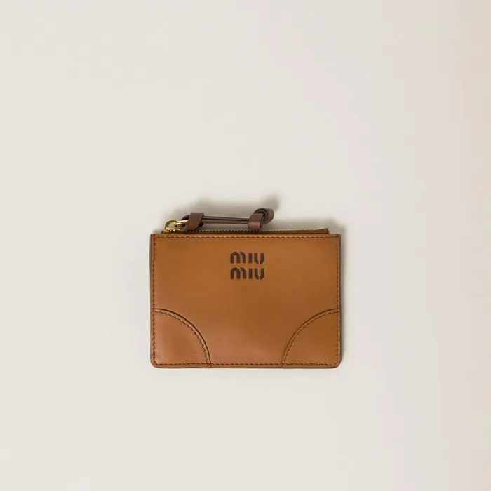 Women Card Holders Miu Miu Leather Card Holder Cognacpalisander