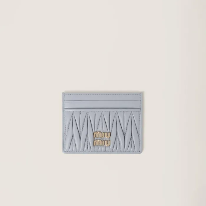 Women Card Holders Miu Miu Matelass Nappa Leather Card Holder Pearl Gray