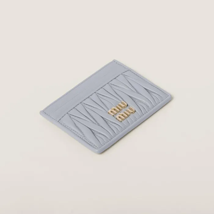 Women Card Holders Miu Miu Matelass Nappa Leather Card Holder Pearl Gray