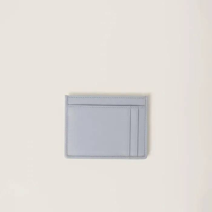 Women Card Holders Miu Miu Matelass Nappa Leather Card Holder Pearl Gray