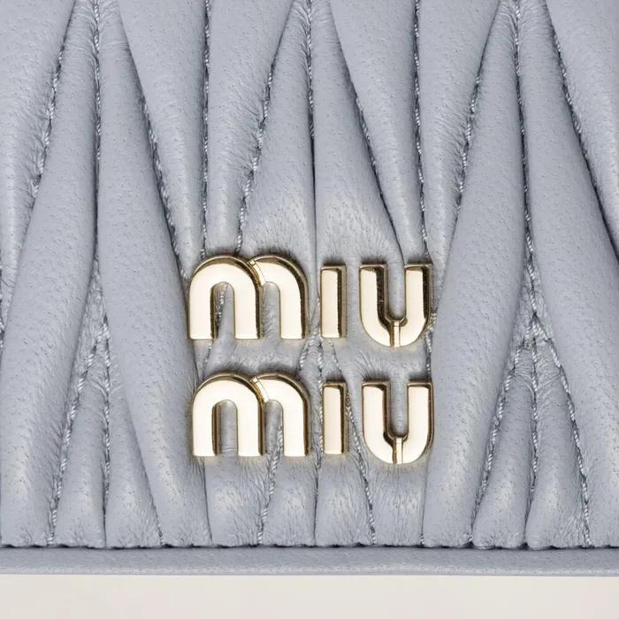 Women Card Holders Miu Miu Matelass Nappa Leather Card Holder Pearl Gray