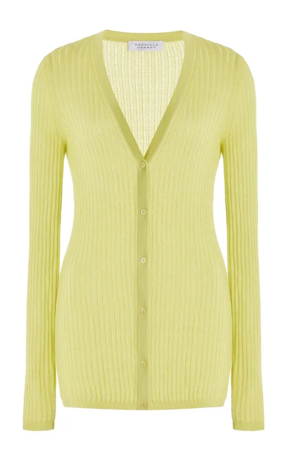 Women Cardigans Gabriela Hearst Emma Pointelle Knit Cardigan In Lime Adamite Cashmere Silk Women Cardigans Gabriela Hearst Emma Pointelle Knit Cardigan In Lime Adamite Cashmere Silk