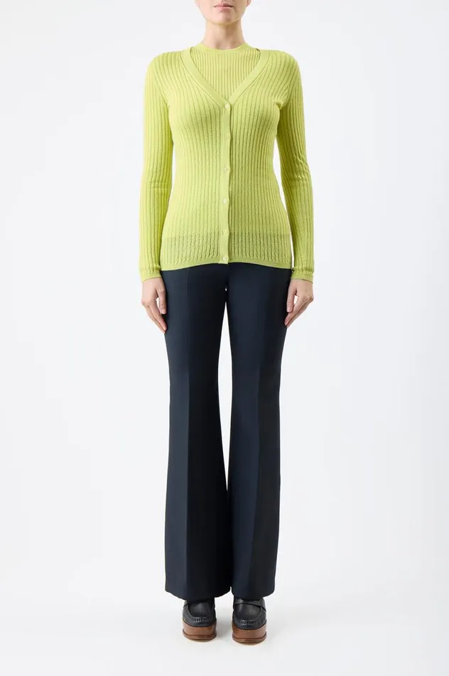 Women Cardigans Gabriela Hearst Emma Pointelle Knit Cardigan In Lime Adamite Cashmere Silk