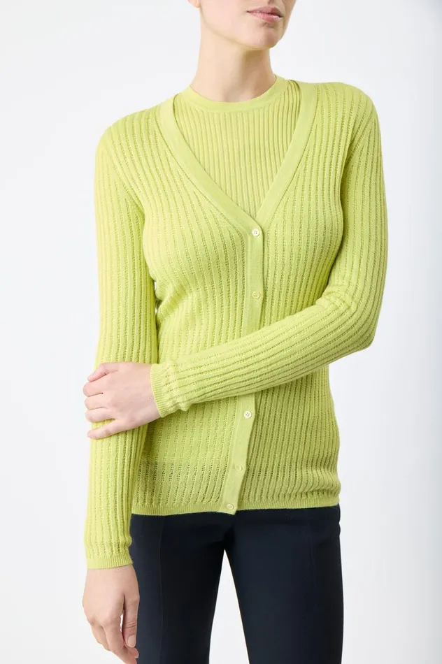 Women Cardigans Gabriela Hearst Emma Pointelle Knit Cardigan In Lime Adamite Cashmere Silk