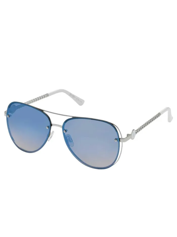 Women Chic Aviator Pilot Sunglasses In Silver and White Jessica Simpson Sunglasses