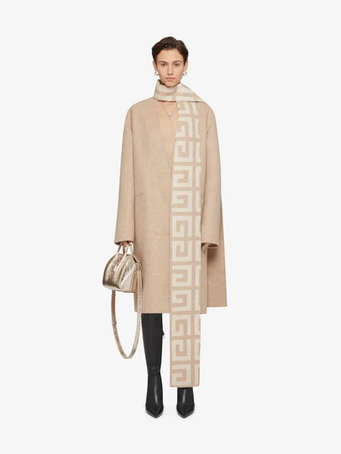 Women Coats and Jackets Givenchy Coat In Double Face 4G Wool With Scarf Hazelbeige